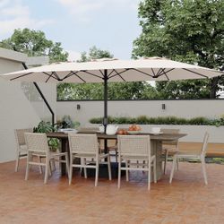 New Khaki Double-Side Rectangular 15ft Large Outdoor Patio Pool Umbrella with Base Included