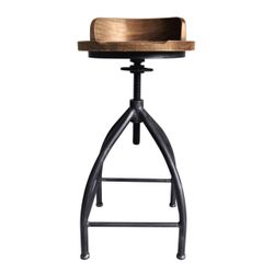 Todays Mentality Fuchsia Industrial Adjustable Metal Barstool in Silver Brushed Gray with Brown Wood Seat