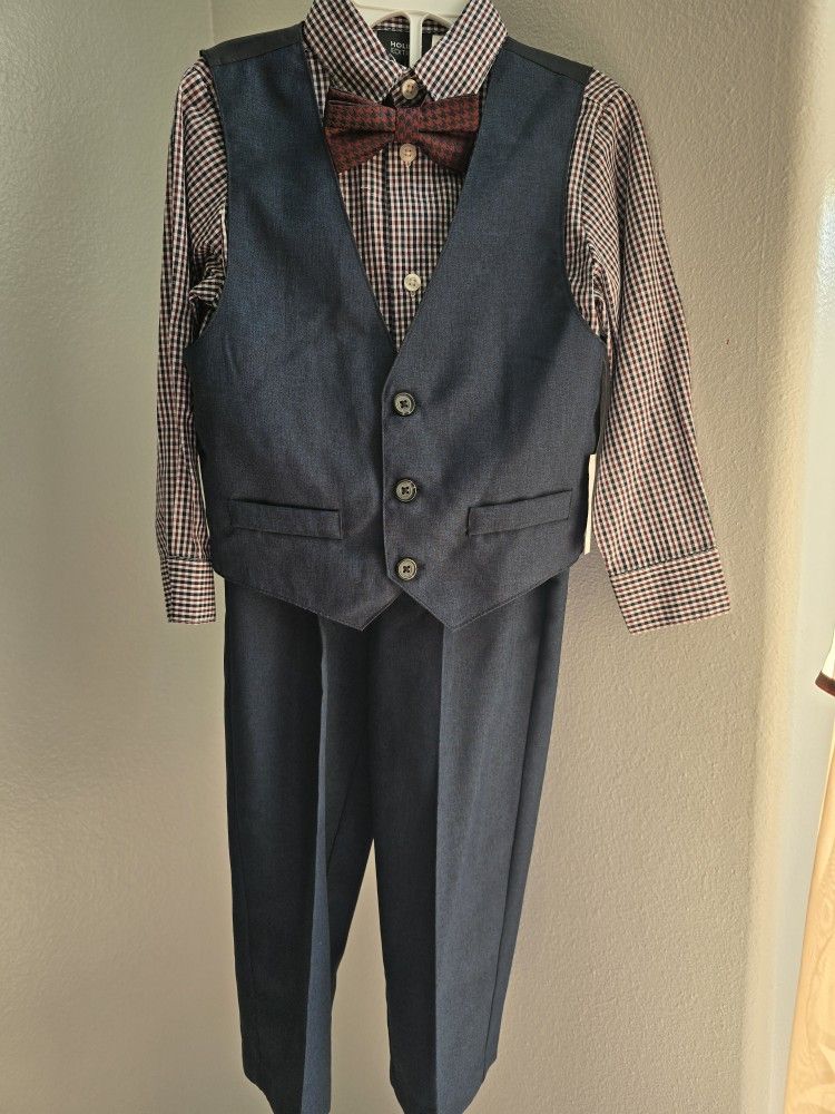 Boys Toddler 4pc Holiday Plaid Bow Tie Set - New -Navy