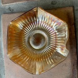 Vintage Smooth Marigold Carnival Glass Ruffled Bowl 8 inches