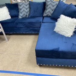New Blue Sectional Sofa Couch 