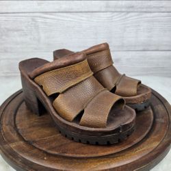 Vintage Zodiac Y2K Brown Lea50ther Chunky Platform Sandals Women’s Sz 5 Grunge