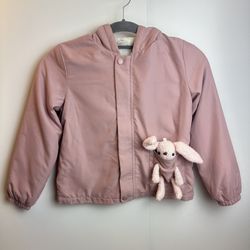 Girls Pink Hooded Jacket With Plush Bunny 