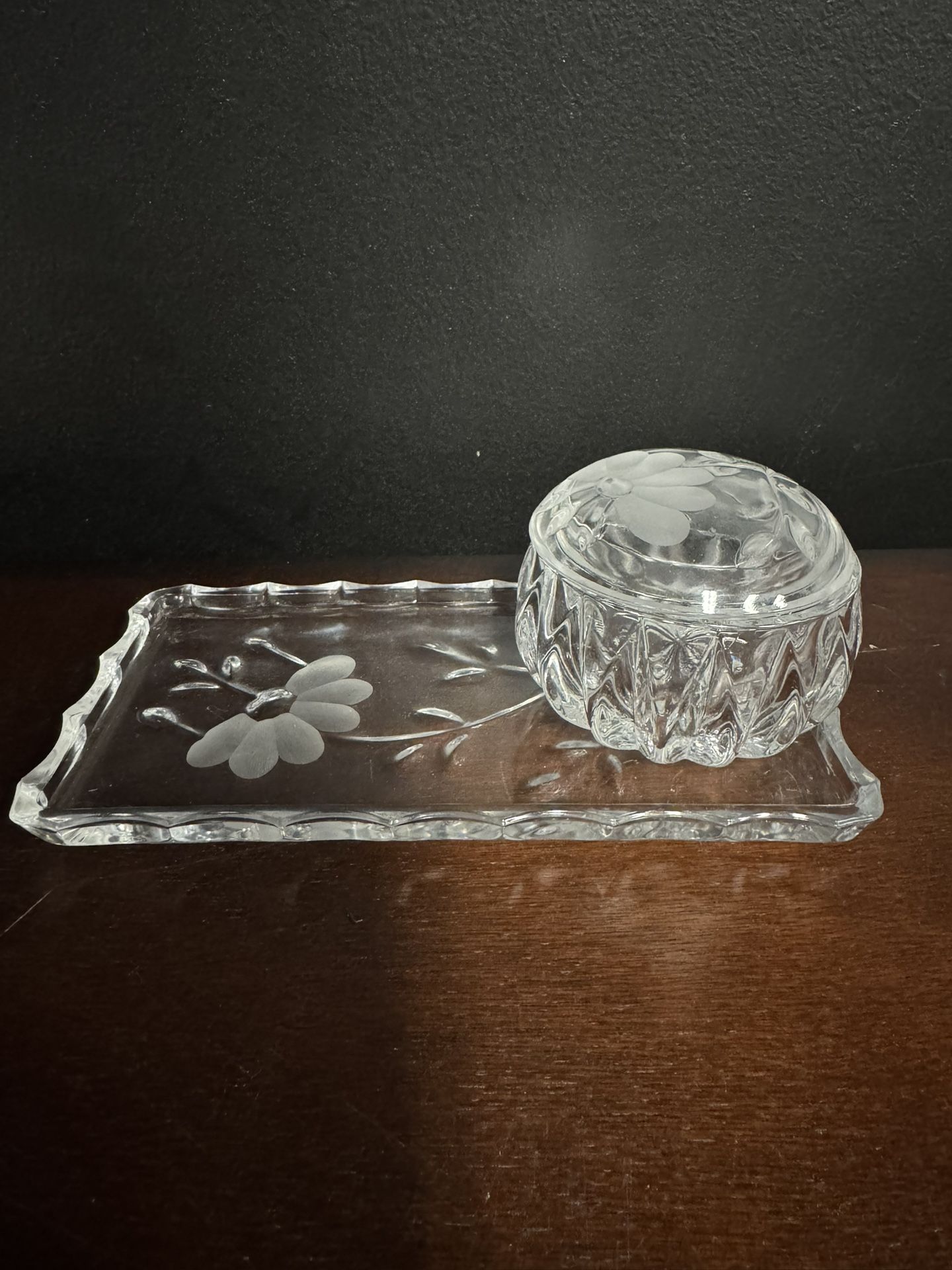 Princess House Jewelry Plate and Bowl Set Floral Pattern Lead Glass Set