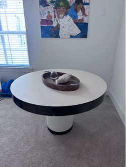 CB2 Modern Round Dining Table – Black & White Statement Piece