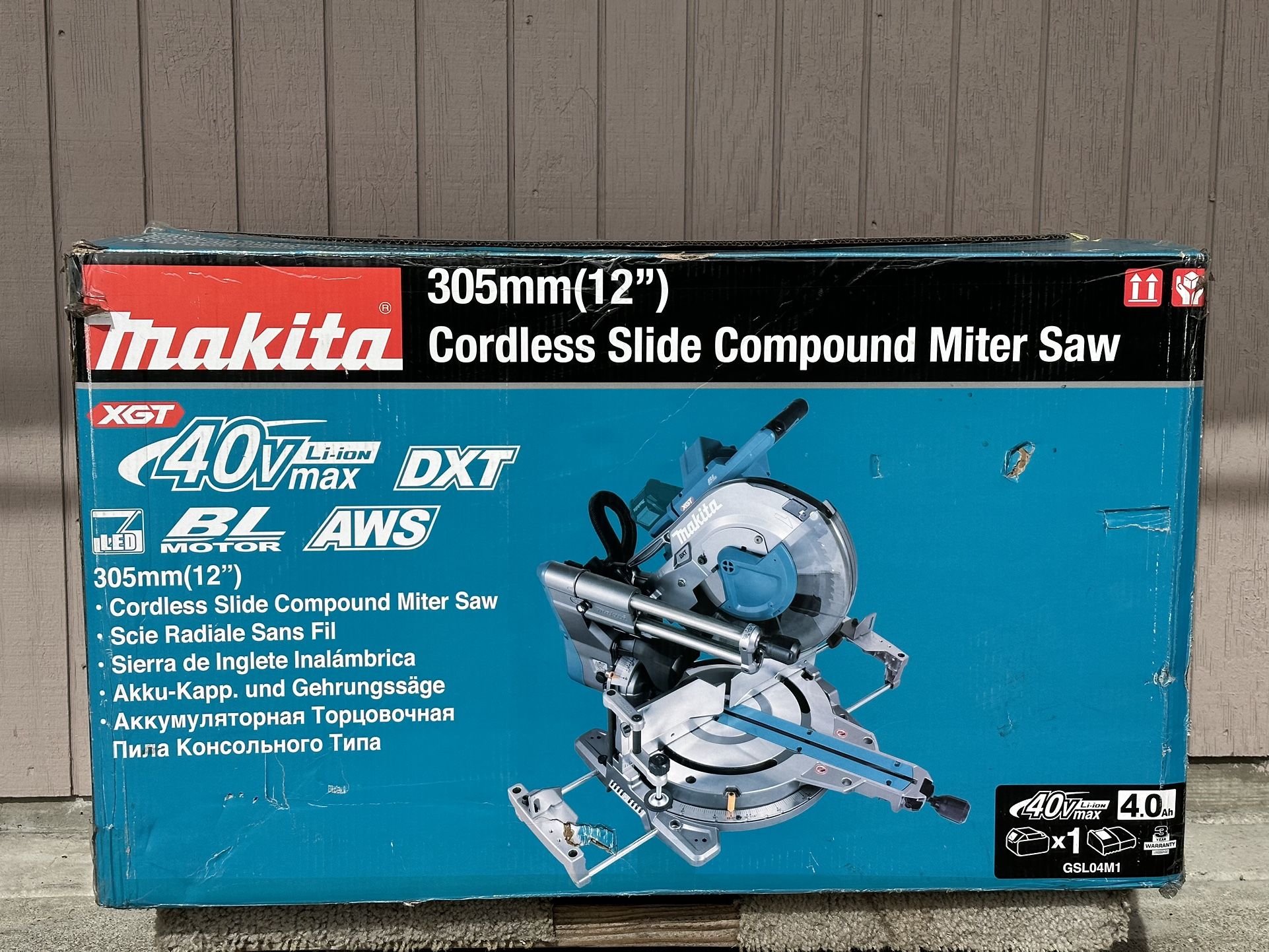 Brand New Makita GSL04M1 40V max XGT Brushless Cordless 12 in. Dual-Bevel Sliding Compound Miter Saw Kit, AWS Capable (4.0Ah)
