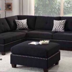 New Black Or Gray Sectional And Ottoman Sofa Couch 