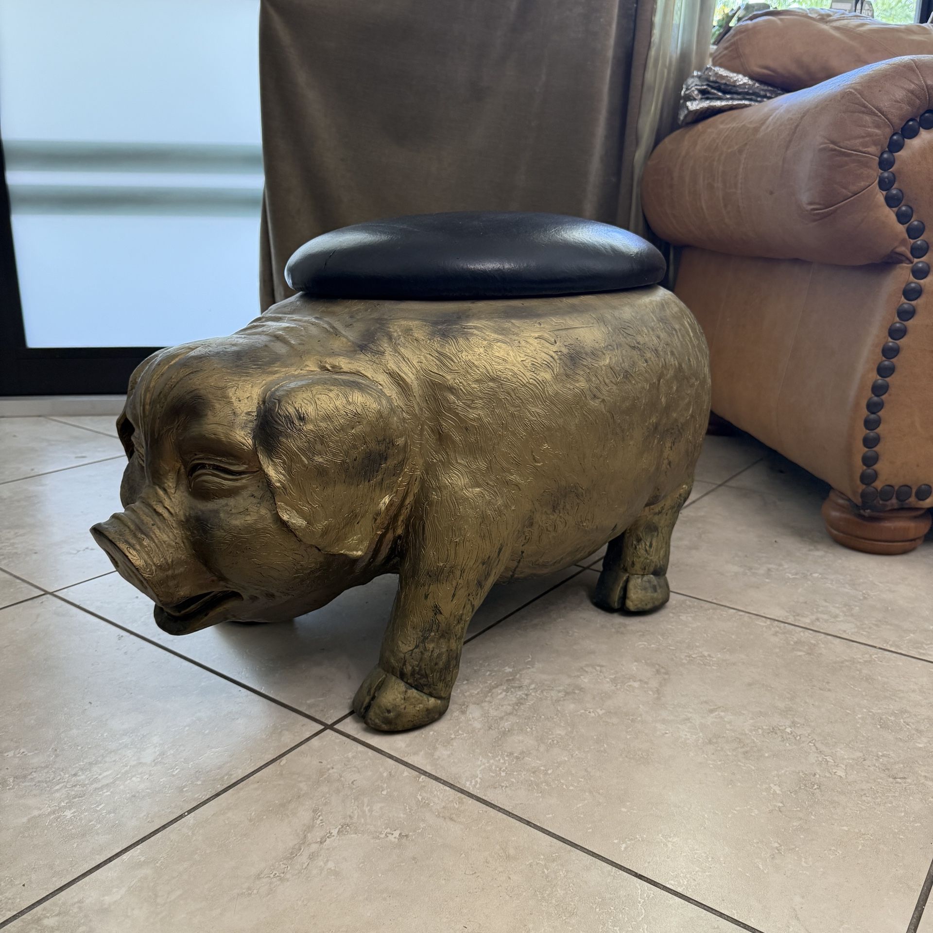 Whimsical Pig-Shaped Storage Ottoman – Vintage Gold Finish