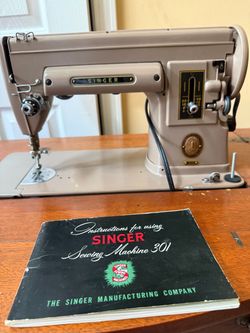 Vintage Singer 301A sewing machine w/ Cabinet & Original Manual