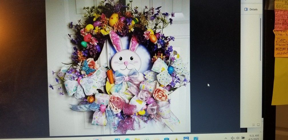 Easter Spring 30" GrapeVine Wrearh Eggs, Flowers, Butterflies & Big Bunny W/Carrot