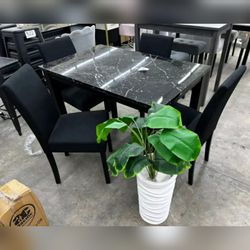 Black marble finish 5 pc dining table set