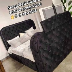🌟Queen, King Light Up Fireplace TV Pop Up Bed Frame 💥 Furniture Sectionals Avail