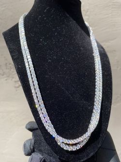 NEW VVS MOISSAINTE 4MM 925 SILVER 22 INCH TENNIS CHAINS (14K White Gold Plated) Non Tarnish
