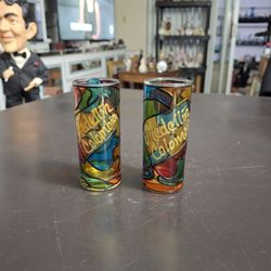 Set Of 2 Colorful Stained Glass Style Medellin Colombia Shot Glasses 3 5/8"H