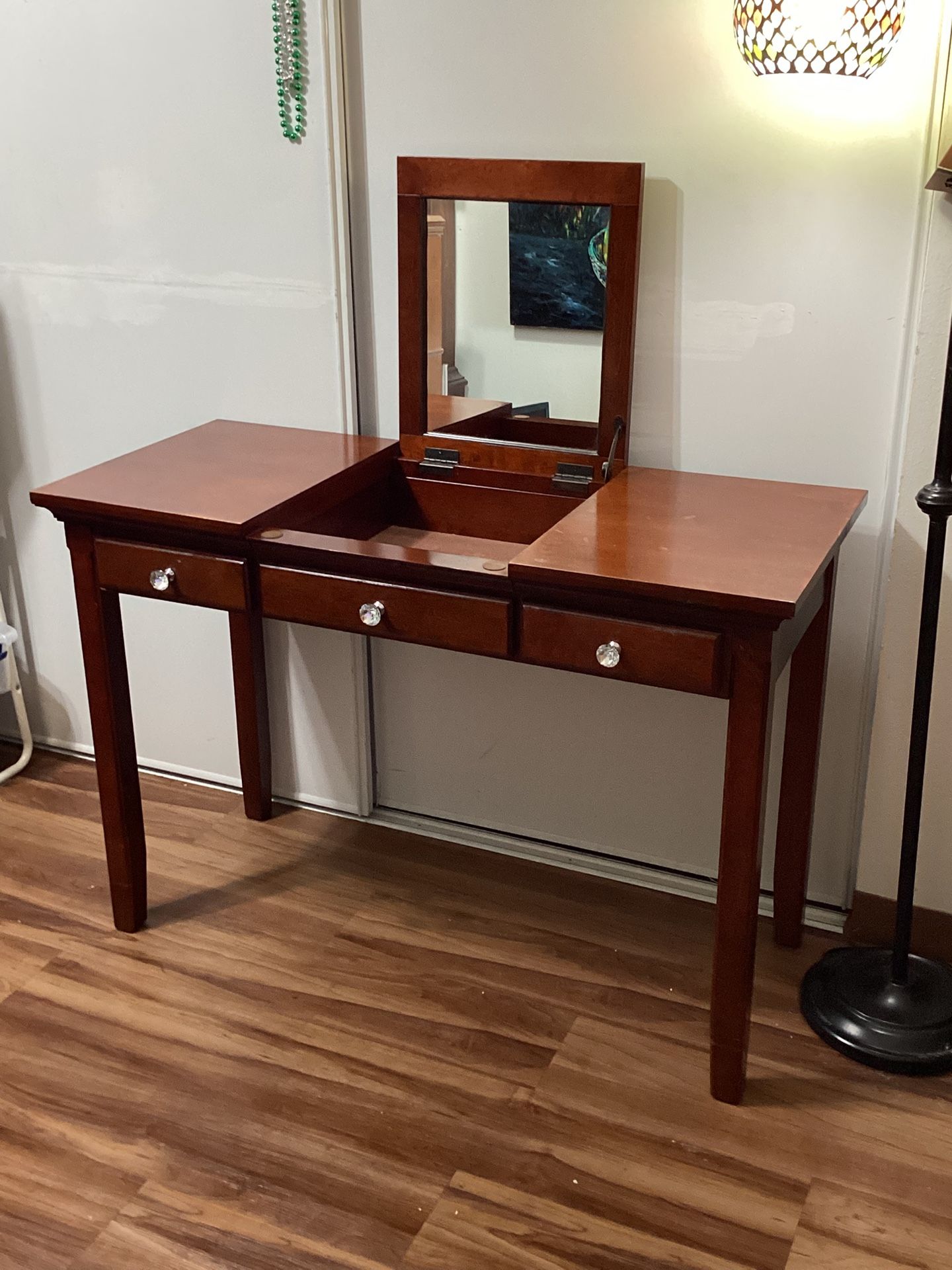 Vintage stunning wooden jewelry box desk with mirror and drawers Reduced From $219