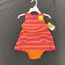 Carter’s pink orange stripe summer dress for baby 12 months