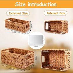 Bathroom Wicker Baskets Large for Shelves, Organizing, Waterproof Woven Storage with Handle for Toilet Shelf Baskets, Laundry Room, 3-Pack (Caramel, L