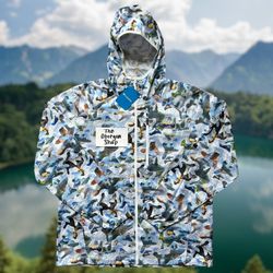 COLUMBIA FLASH FORWARD PRINTED WINDBREAKER FULL ZIP JACKET MENS SIZE LARGE WATER RESISTANT BLUE WHITE NEW