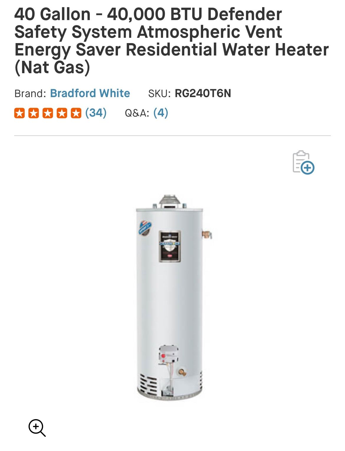Bradford White 40 Gallon Gas Water Heater