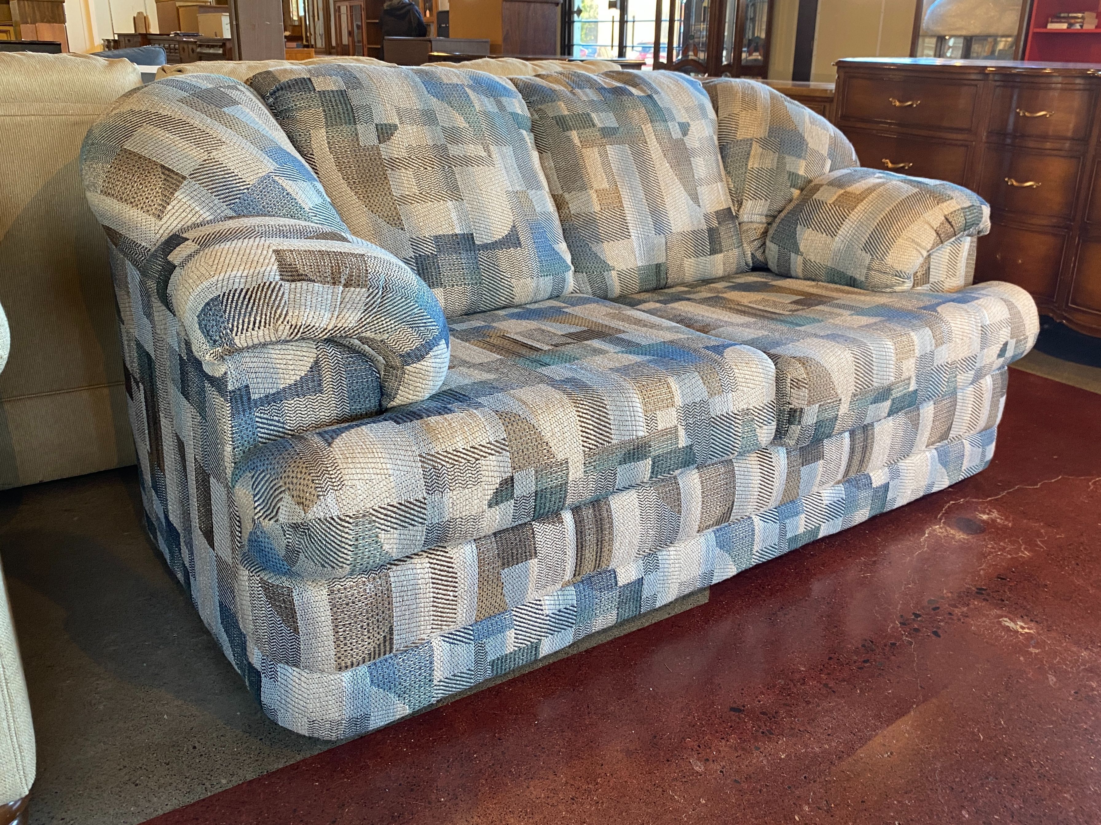 Plump Patterned Blue Palette Loveseat