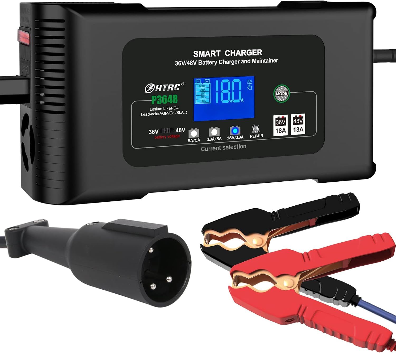 Battery Charger, 48V 13A and 36V 18A Trickle Battery Charger,48 Volt cart Golf Charger,for 48 Volt Club Golf Car,Lithium,LiFePO4,Lead-Acid AGM/Gel/SLA