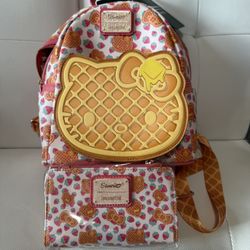 Loungefly Hello Kitty Waffle Backpack And Wallet
