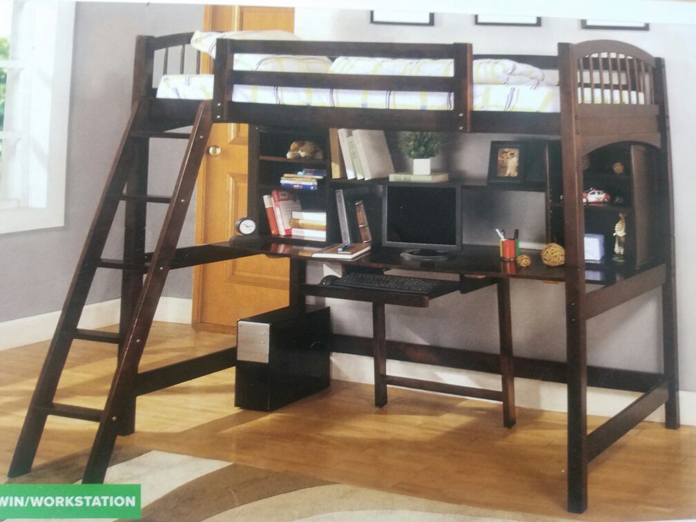 5PC-Nueva, Litera Twin, madera solida, madera Veneer, incluye los colchones Combos-en caja.