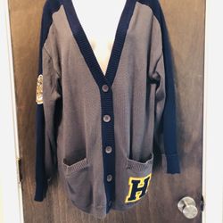 HARRY POTTER Letterman  Cardigan Sweater SZ L Gray Box Lunch Long Sleeves Knit