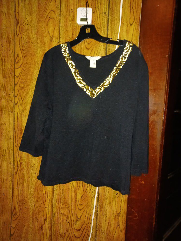 Gold Trimed Top Black Long Sleeves Size 1xl