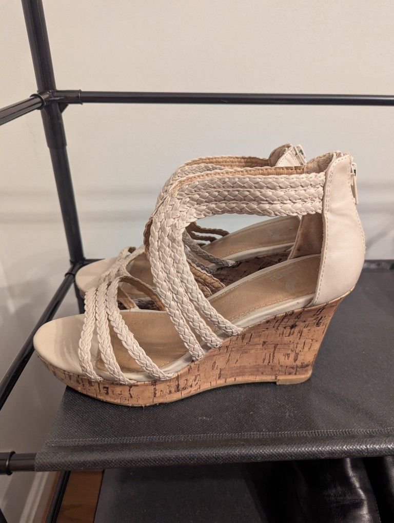 Nude Beige Wedge Heels Sandals