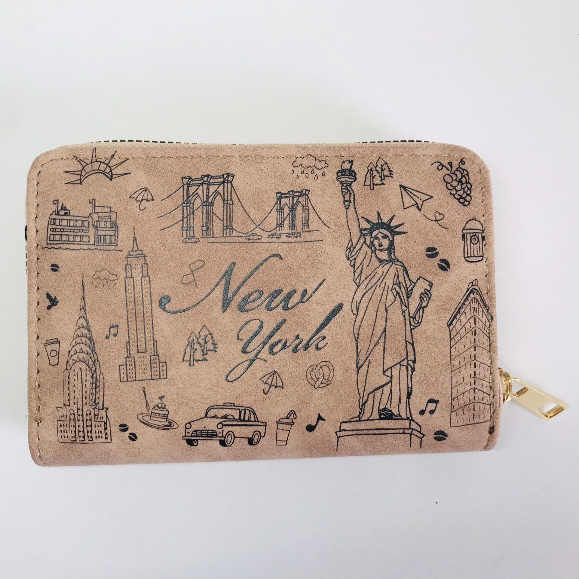 Women Fashion Wallet New York Design Palm Size Zip Around Small Purse Pink