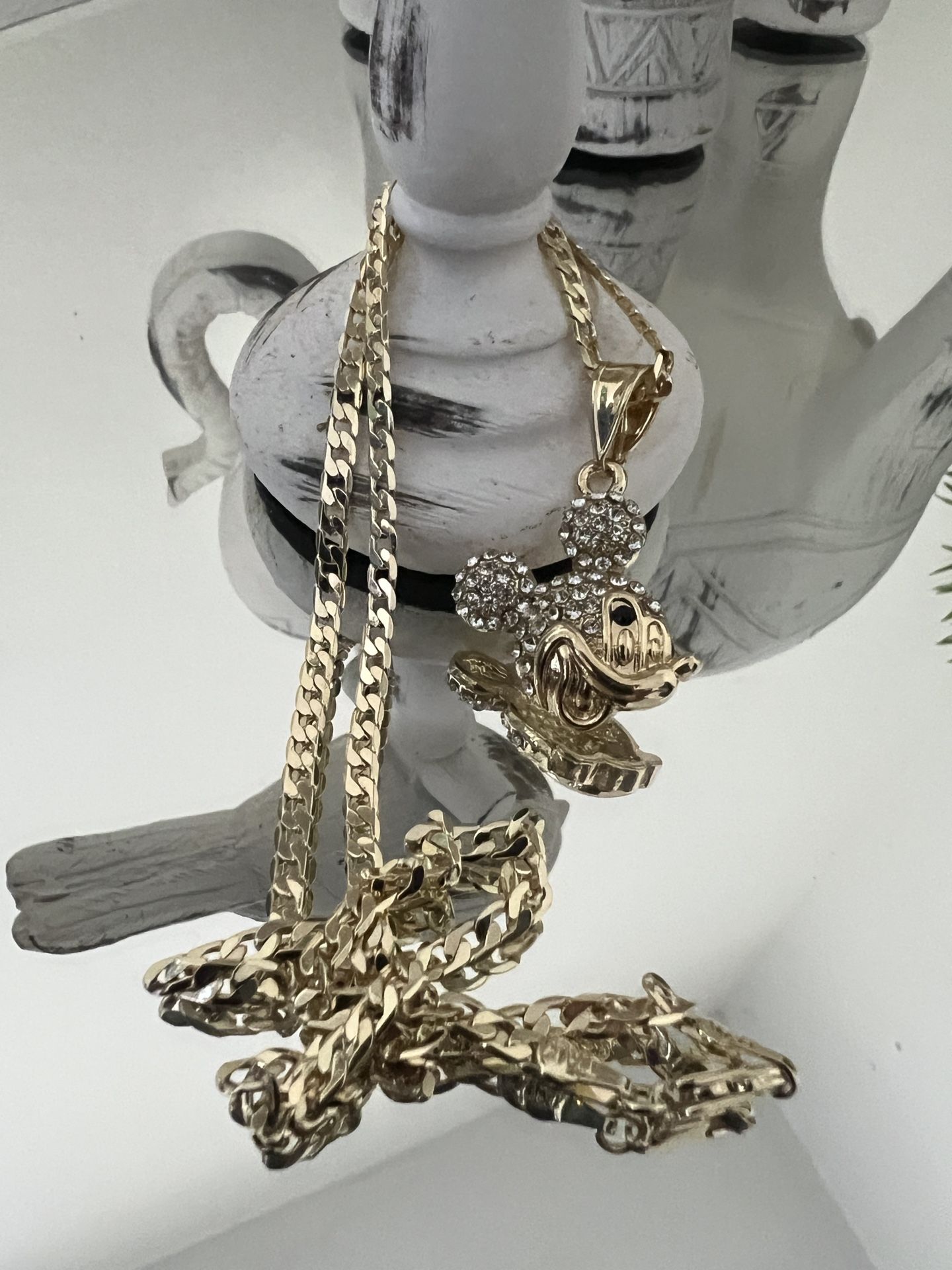 Mickey Clear Rhinestones Pendant With Chain Necklace 18” 3mm