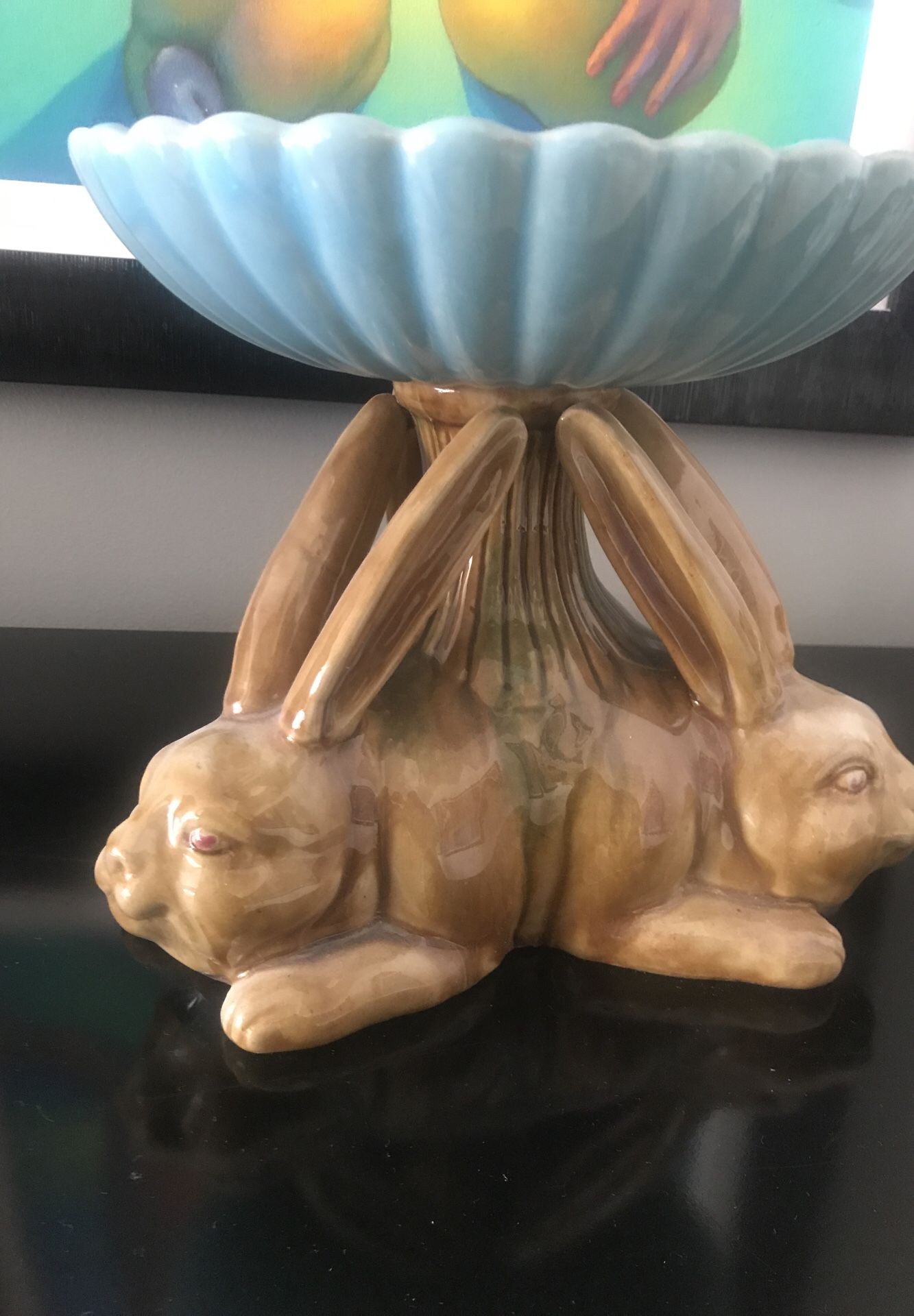 Ceramic bowl with rabbit vase