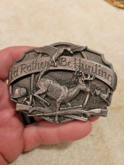 Vintage 1987 SISKIYOU "I'd Rather Be Hunting" Pewter Belt Buckle