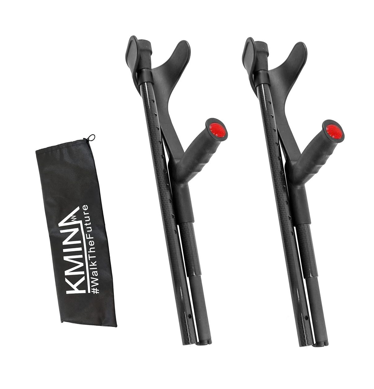 Folding Carbon Fiber Crutches (x2 Unit, Open Cuff), Adjustable Forearm Crutches for Adults