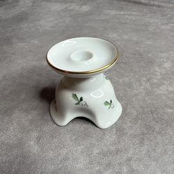 Augarten Wien Vienna Austria Porcelain Candle Holder Clover Leaf Design Gold Rim