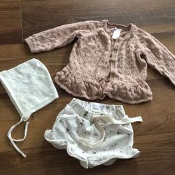 Set Perfect Condition Short Jamie Kay 6-12m. White Hat. Shirt H&m 6-9m