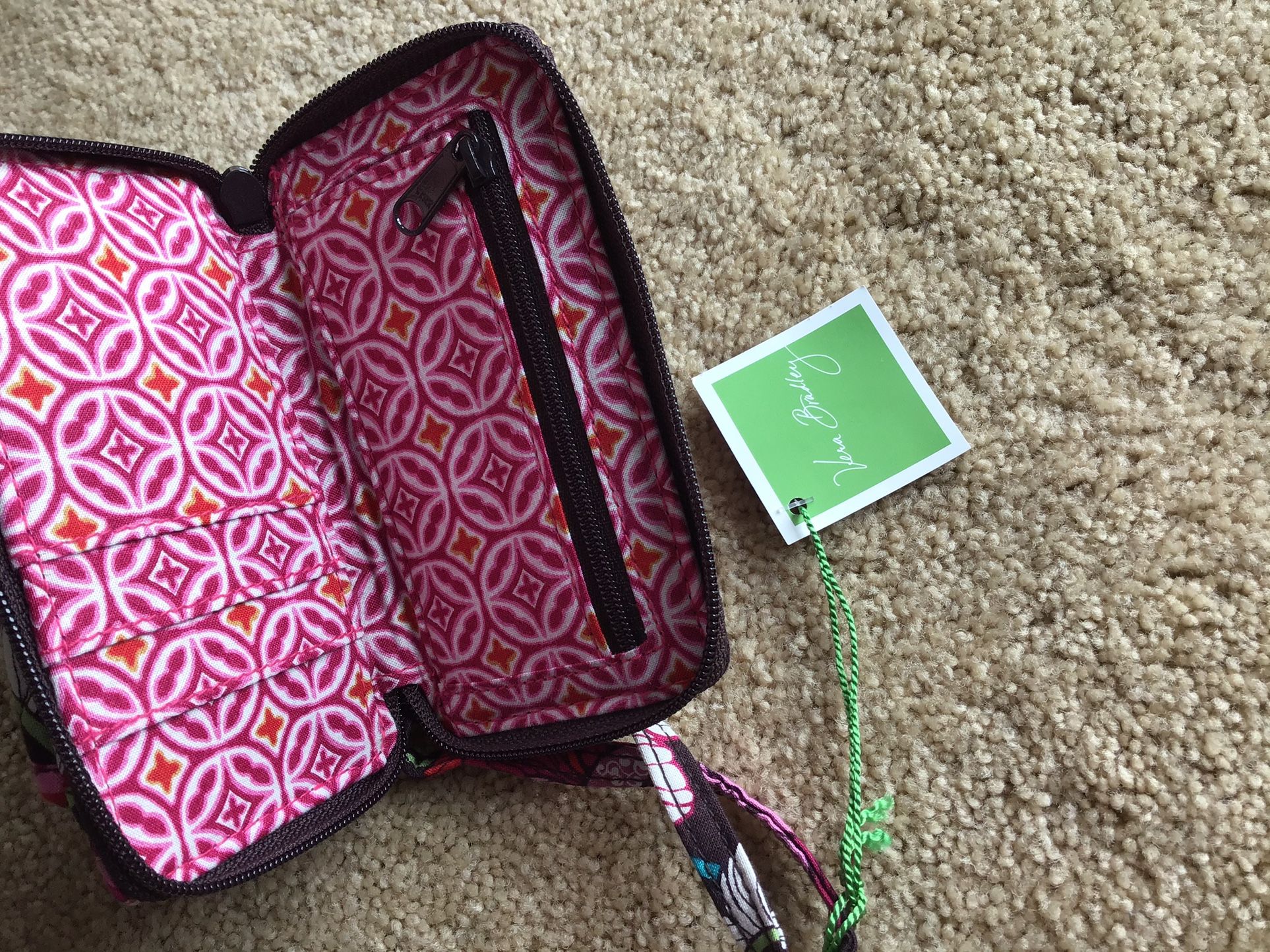 NEW VERA BRADLEY ALL IN ONE MOD FLORAL PINK WRISTLET BROWN GREEN