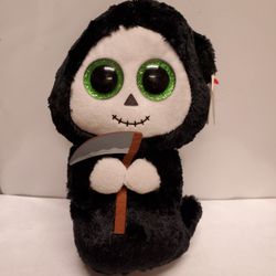 2015 Retired 7" Beanie Boos Grimm The Reaper With Sickle, Glitter Eyes and tags