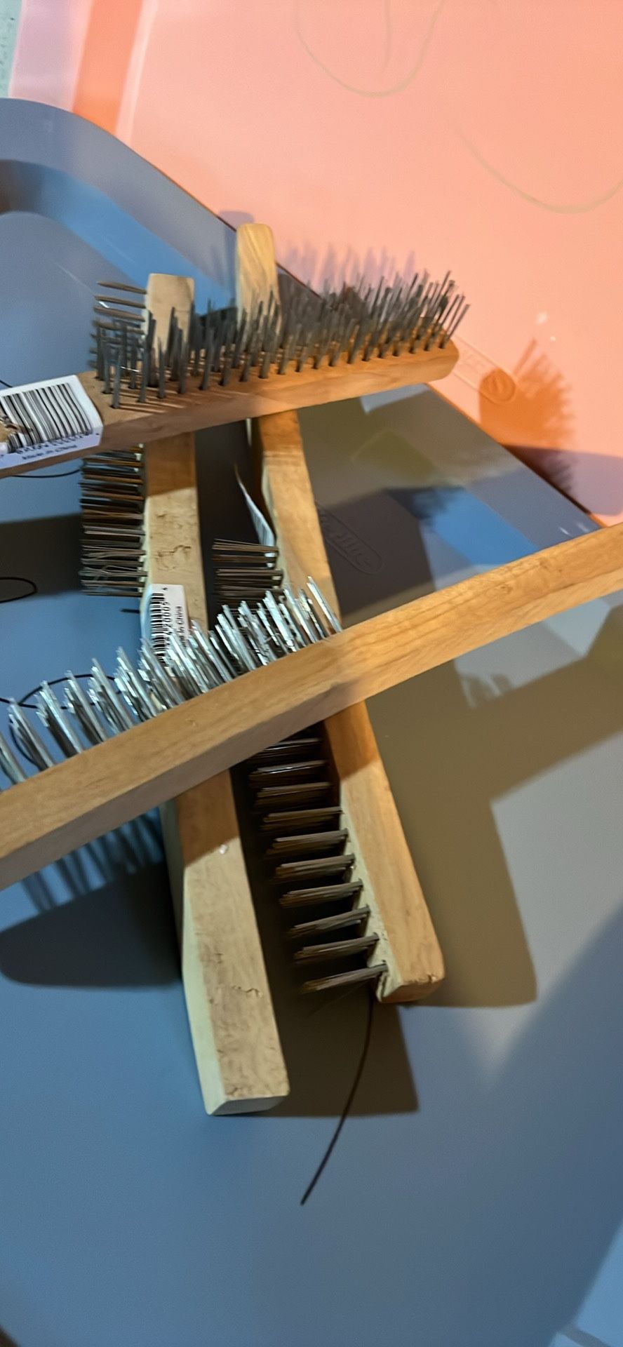 4 pcs Wire Brush,Stainless Steel Wire Scratch Brush for Cleaning Rust with 14" Long Curved Beechwood