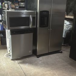 $699 Stainless Steel Refrigerator Side-By-Side Over The Range Microwave Dishwasher