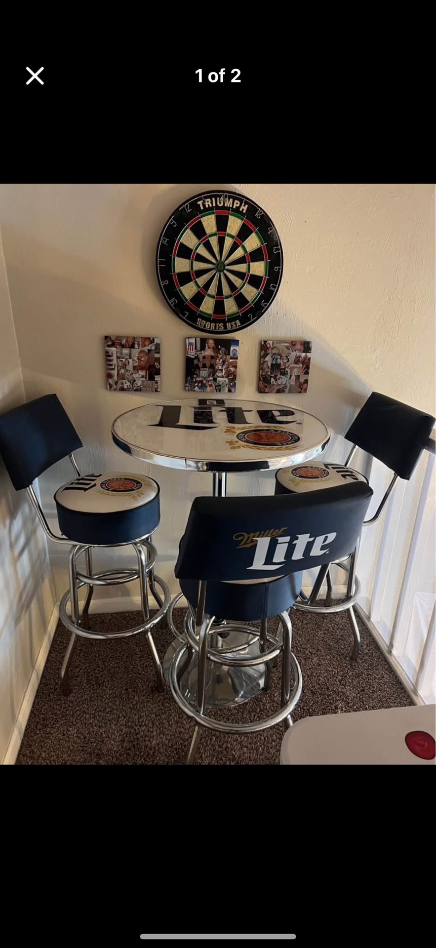 Miller Lite Bar Table & 3 Stools With Backrests