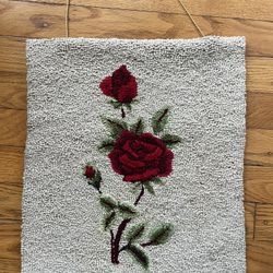 Vintage Hand Crafted Latch Hook Rose Wall Hanging 