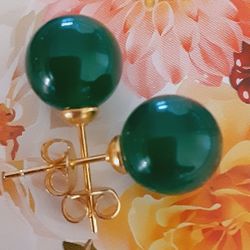 Jade Earrings Green Color 9.5mm.Description Below. 