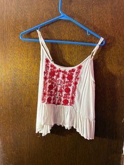 Forever 21 White Floral Embroidered Spaghetti Strap Tank Top – Size Small