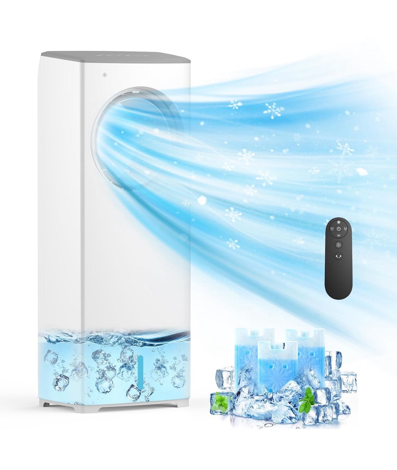 Evaporative Air Cooler,3-IN-1 Swamp Cooler 24ft/s,Portable Air Conditioners Windowless w/Remote,15H Timer,80°Oscillation,Water Tank,3 Ice Packs,Ac Coo