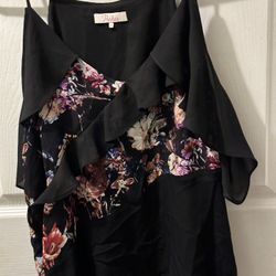 Parker 100% Silk Black Background Multicolor Flowers  Straps With Arm Detail 