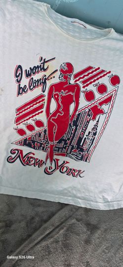 Vintage New York Shirt L 70-80' Red Art Unknown Maker Very Rare I Won't Be Long