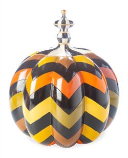 RARE MACKENZIE CHILDS AUTUMN FALL HALLOWEEN CHEVRON STRIPE 11” PUMPKIN DECOR