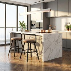 Homy Casa Ballon 2PC Modern PU Counter Bar Stools, Latte Black Metal Legs